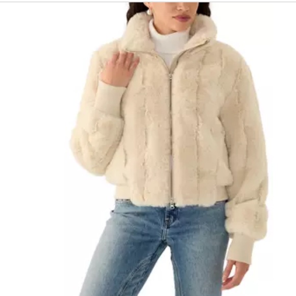 Jason Wu 2 Way Zip Front Faux Fur Ivory Bomber Jacket Coat w/ Pockets Small - Picture 3 of 13